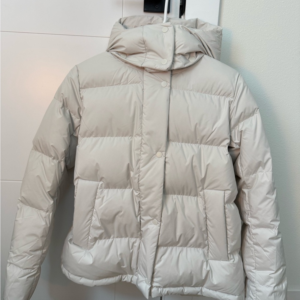 Cream Quilted Puffer Jacket with Hood
